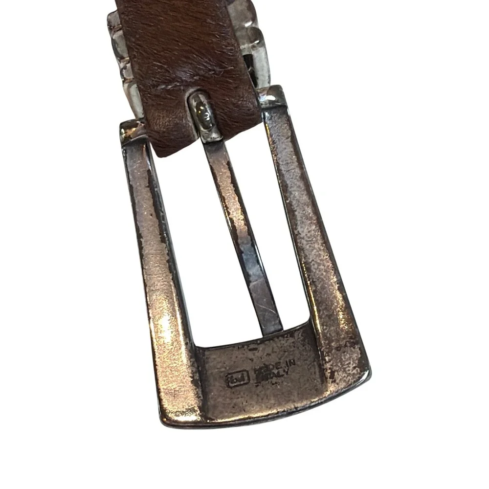 Streets Ahead Brown‎ Pony Hair Western Belt Silver Engraved Buckle Made Italy M